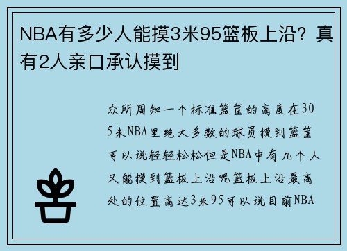 NBA有多少人能摸3米95篮板上沿？真有2人亲口承认摸到