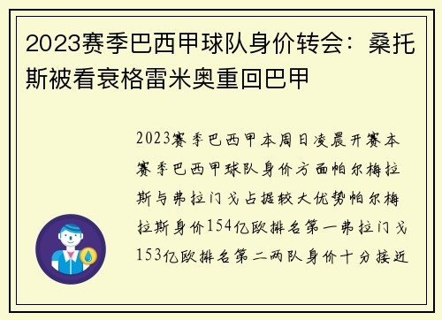 2023赛季巴西甲球队身价转会：桑托斯被看衰格雷米奥重回巴甲